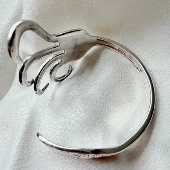 Sterling Silver Plate Sculptural Fork-Form First Love Coachella Cuff Bracelet - Picture 4 of 16